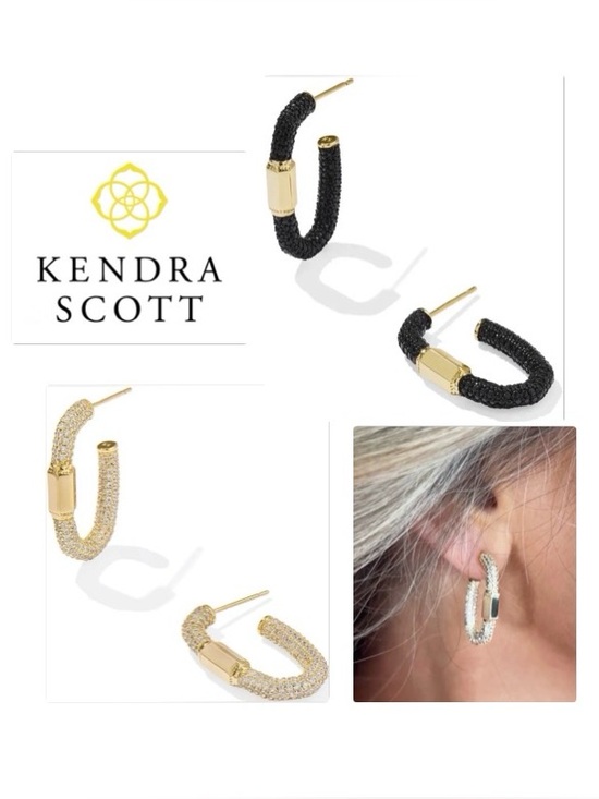Kendra Scott Jewelry - NWT [Kendra Scott] Emery Crystal Sparkle Medium Hoop Earrings, Gold or Black
